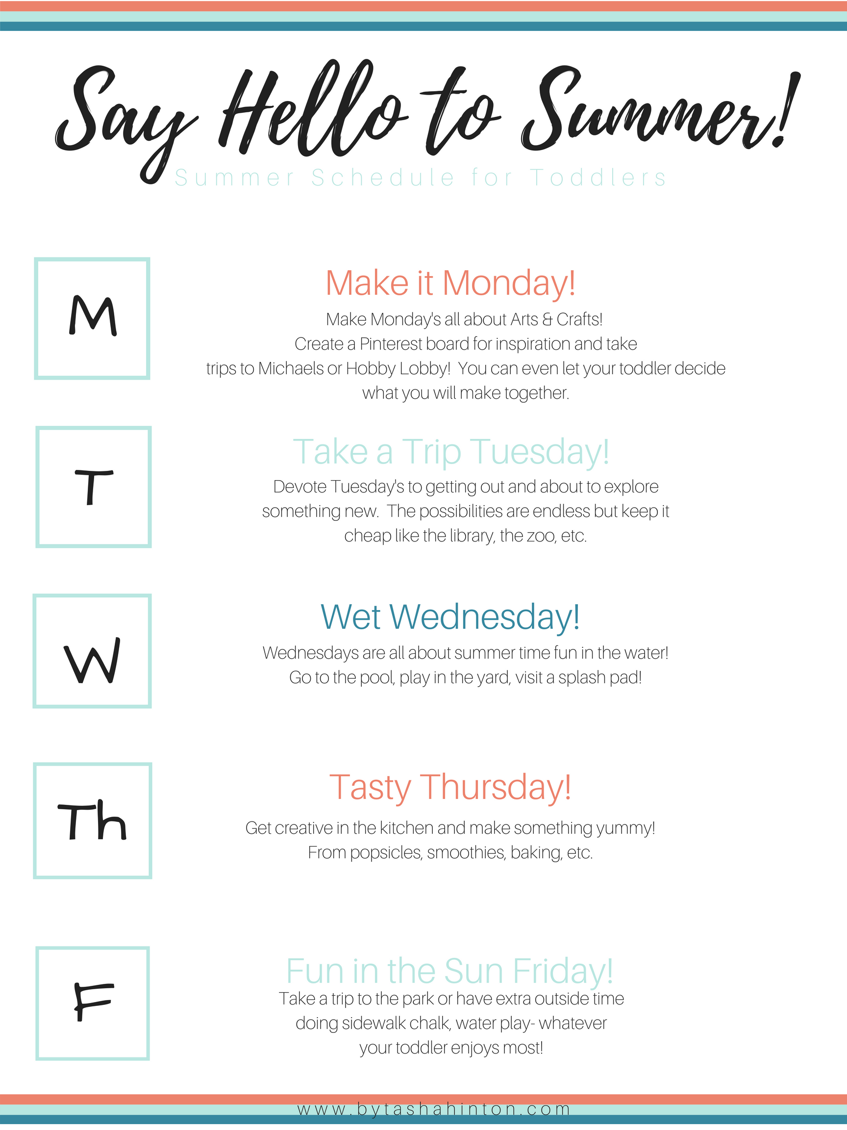 Weekly focus calendar for toddlers